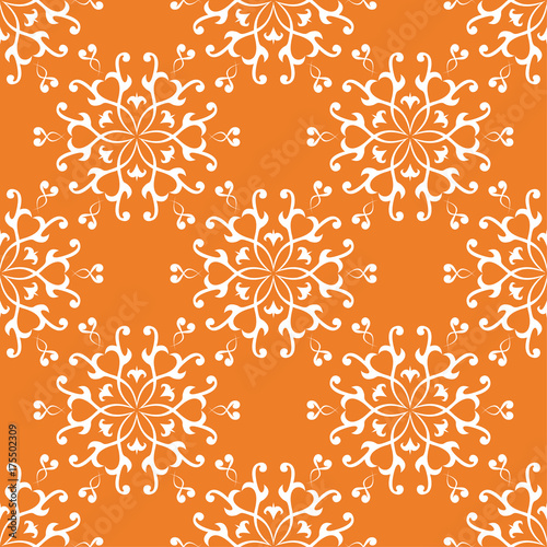 Zdjęcie XXL Biały kwiatowy wzór na pomarańczowym tle