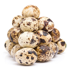 Wall Mural - Group of quail egg close up isolated on a white background