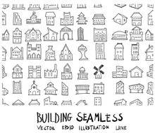 Doodle Sketch Type Of Building Icons Seamless Pattern Background Vector Illustration Eps10