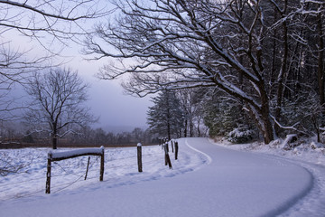 A Snowy, Winding road in Smoky Mtn Nat'l Park's Cades Cove