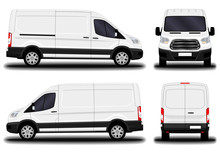 Realistic Cargo Van. Front View; Side View; Back View.