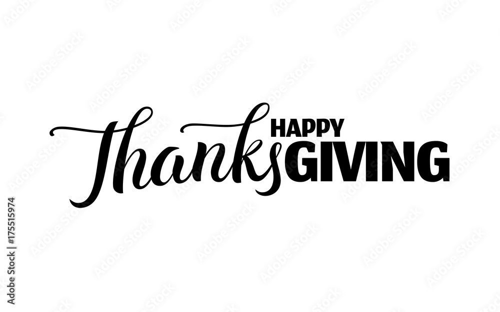 Happy thanksgiving day hand drawn lettering label in black color ...