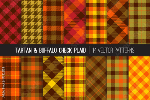 Fall Foliage Colors Tartan and Buffalo Check Plaid Vector Patterns