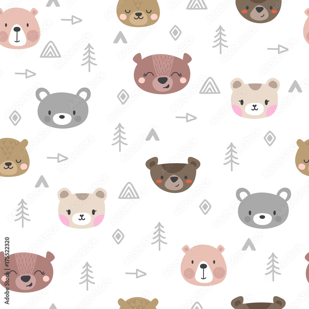 Photo Tribal seamless pattern with cartoon bears