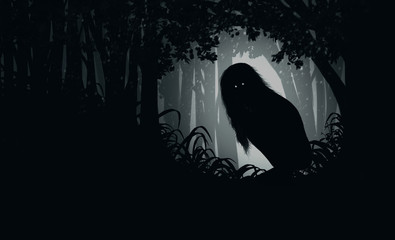 ghostly silhouette in spooky dark forest,illustration painting