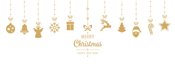 Wall Mural - christmas golden ornament elements hanging isolated background