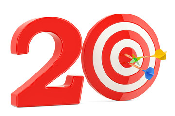 Poster - target 20, success and achievement concept. 3d rendering