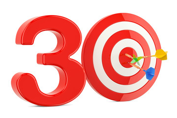 Poster - target 30, success and achievement concept. 3d rendering