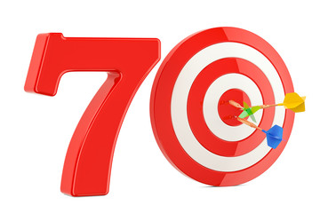 Poster - target 70, success and achievement concept. 3d rendering
