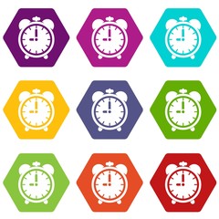 Poster - Alarm clock icon set color hexahedron