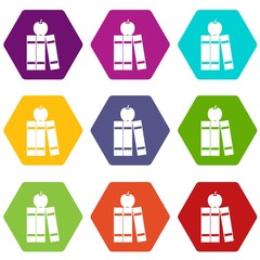 Poster - Stack of books and apple icon set color hexahedron