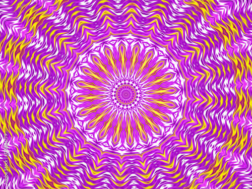 Fotografie, Obraz Kaleidoscope Mandala in purple, white, and yellow