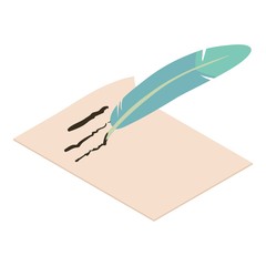 Poster - Write feather icon, isometric 3d style