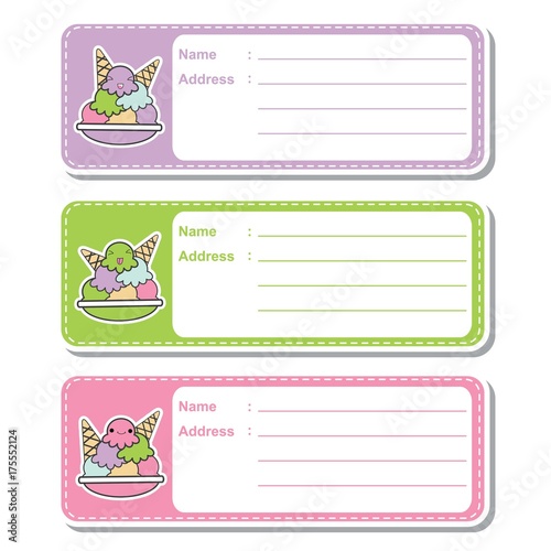 Vector Cartoon Illustration With Cute Ice Creams On Colorful Background Suitable For Kid Address Label Design Address And Printable Sticker Set Stock Vector Adobe Stock Vector Cartoon Illustration With Cute Ice Creams On Colorful Background Suitable For Kid Address Label Design Address And Printable Sticker Set Stock Vector Adobe Stock