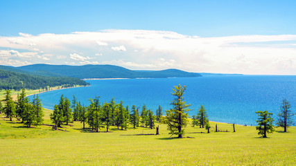 Lake Hovsgol, north-eastern coast on a sunny summer day. Mongolia. Picture aspect ratio 16: 9 