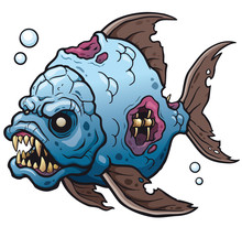 Vector Illustration Of Cartoon Fish Zombie