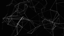 Black White Plexus With Dots, Lines, Triangles. Background Information For Social Networks, The Internet, Science, Computer Networks, Technologies.