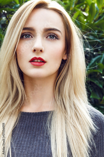 Close Up Portrait Of Beautiful Young Woman With Straight Long