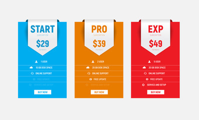 Poster - template of vector multicolored price tables with an arrow-ribbon for the title