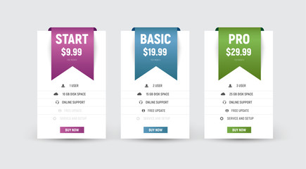 Poster - Design of vector white price tables with ribbon for the title