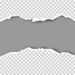 Wall Mural - Snatched middle of transparent paper with rough edges, soft shadow and dark gray background of resulting hole with space for text, ad and other aims. Template paper design.