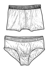 Men Underwear Illustration, Drawing, Engraving, Ink, Line Art, Vector