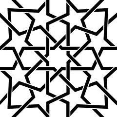 Wall Mural - Moroccan tile black and white design, Moorish seamless vector pattern, Geometric abstract tiles
 