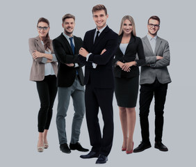 Wall Mural - Group of smiling business people. Isolated over white background