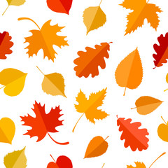 Seamless pattern with colorful autumn leaves