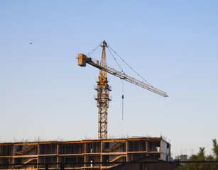 Wall Mural - Tower building crane near the new house under construction.