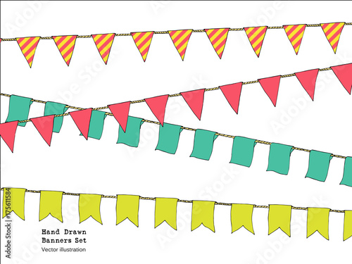 Hand Drawn Colorful Doodle Bunting Banners Set For Decoration