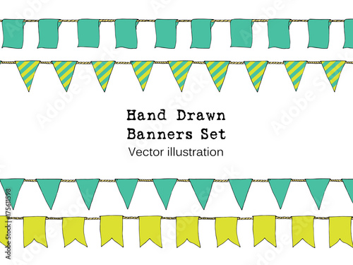 Colorful Hand Drawn Doodle Bunting Banners Set For Decoration