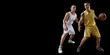 © Alex - Two basketball players fight for the basketball ball. Isolated basketball players on a black background. Player wears unbranded clothes.