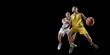 © Alex - Two basketball players fight for the basketball ball. Isolated basketball players on a black background. Player wears unbranded clothes.