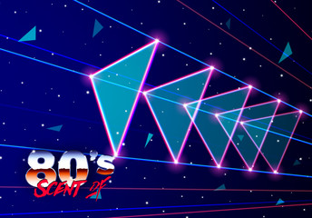Poster - Neon 80s styled triangles flying in space with laser rays
