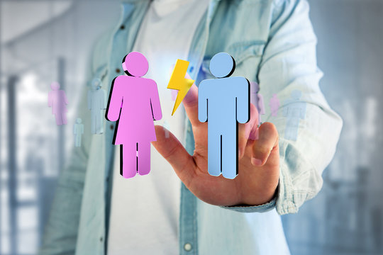 Couple of a man and a woman meeting on the internet - 3D rendering
