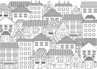 Wall Mural - funny cityscape for coloring book