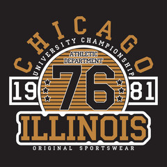 Wall Mural - Chicago, Illinois typography for t-shirt. Original sportswear print. Athletic apparel typography. Graphic for design clothes. Vector illustration.