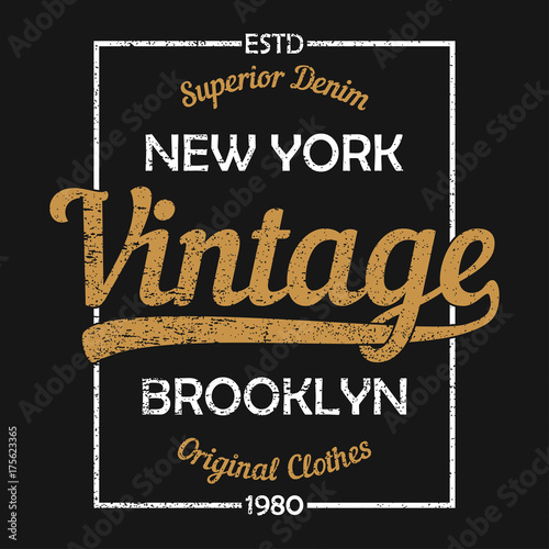 New York vintage graphic for t-shirt. Brooklyn original clothes design with grunge. Authentic ...