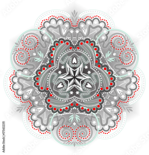 Zdjęcie XXL Ozdoba fantazyjna wykonana w stylu kalejdoskopowym. Stylizowany kwiat z fraktali. Grafika wektorowa koło geometryczne.