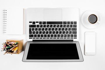Poster - White desktop with laptop and smartphone