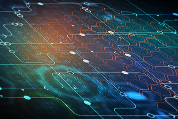 Fototapete - Binary code and circuit backdrop