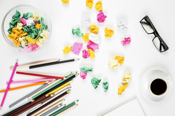 Wall Mural - Messy white desk top with supplies