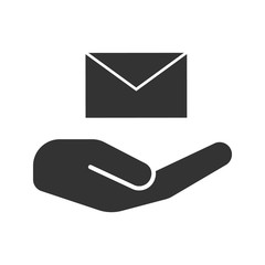 Poster - Open hand with envelope glyph icon