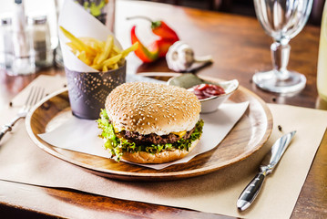 Canvas Print - burger with french fries