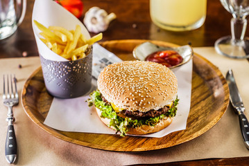 Canvas Print - burger with french fries