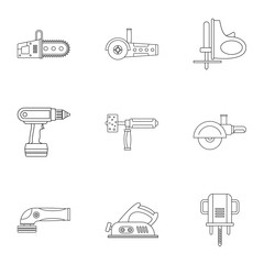 Poster - Electric power tool icon set, outline style