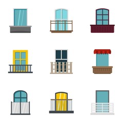 Poster - construction balcony icon set, flat style