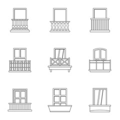 Poster - architecture balcony icon set, outline style