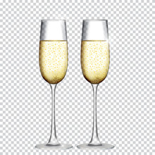 Two Glass Of Champagne Isolated On Transparent Background. Vector Illustration